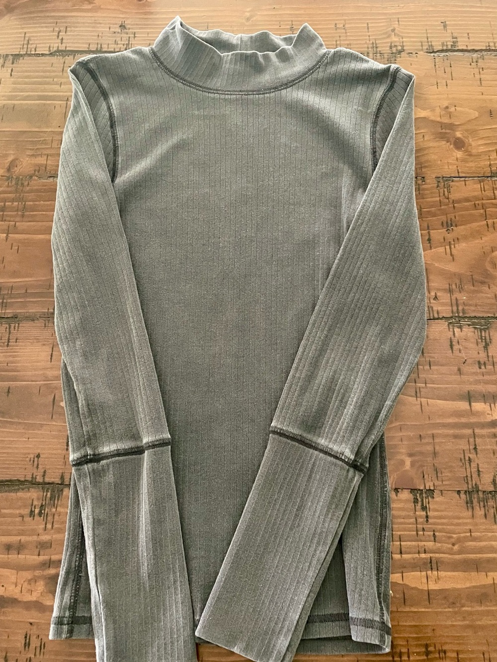 Free People Charcoal Ribbed Mock Neck Top